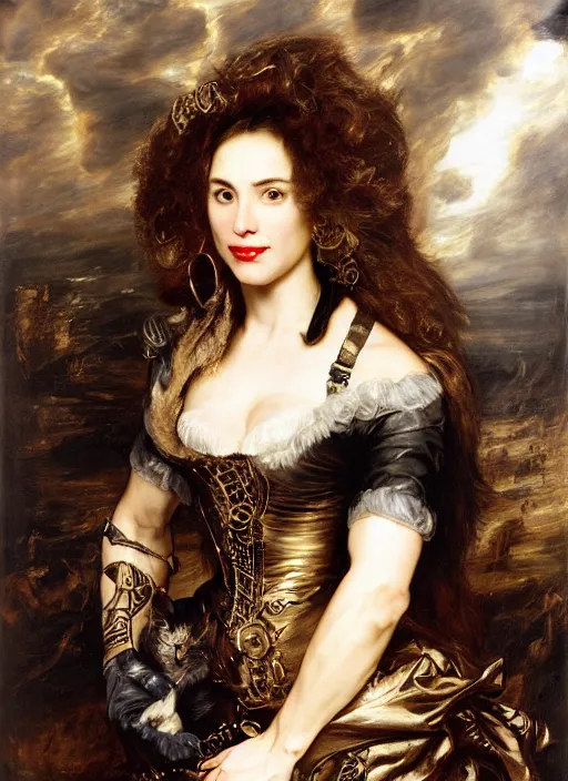 Image similar to , , amy jo johnson dressed as cat woman ,, Dramatic, Edge, Good, Infused, Backlight, De-Noise, VFX, insanely detailed and intricate, hypermaximalist, facial ,elegant, ornate, hyper realistic, super detailed, by Anthony Van Dyck, by Ivan Shishkin, by John Constable