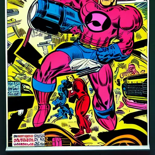 Prompt: comic book cover by jack kirby