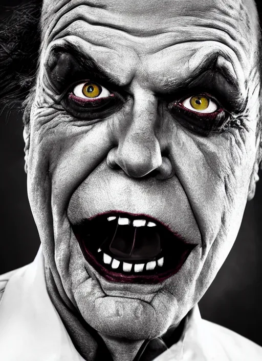 Image similar to photo of Jack Nicholson as the Joker with green hair by Lee Jeffries, head shot, detailed, award winning, Sony a7R