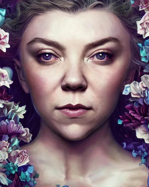 Prompt: portrait of natalie dormer, surrounded by flowers by karol bak, james jean, tom bagshaw, rococo, sharp focus, trending on artstation, cinematic lighting, hyper realism, octane render, 8 k, hyper detailed.