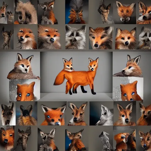 Prompt: photorealistic music album cover, with foxes animals wearing clothes, all looking at camera, studio lighting, award winning photograph, 8 5 mm f / 1. 4