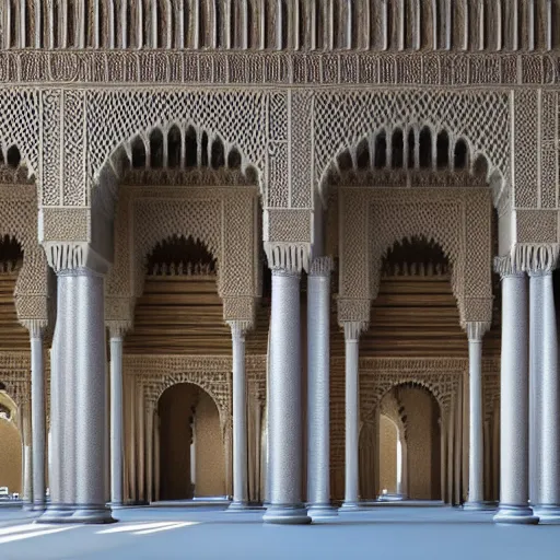 Prompt: a large building with columns and arches, alhambra palace, islamic architecture, a raytraced image by may de montravel edwardes, shutterstock contest winner, dau - al - set, rendered in unreal engine, unreal engine, unreal engine 5