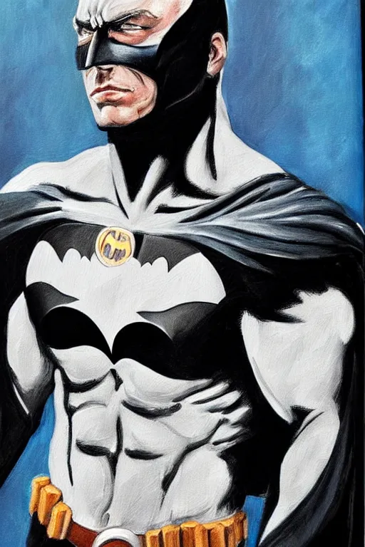 Prompt: A portrait painting of the muscular batman with scars