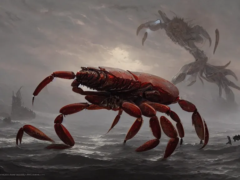 Image similar to apocalyptic crab sea monster, concept art by Greg Rutkowski, artstation, cgsociety