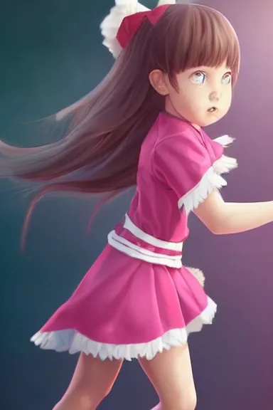 Prompt: little girl wearing an pink and white hero outfit, digital artwork made by artgerm lau and makoto shinkai