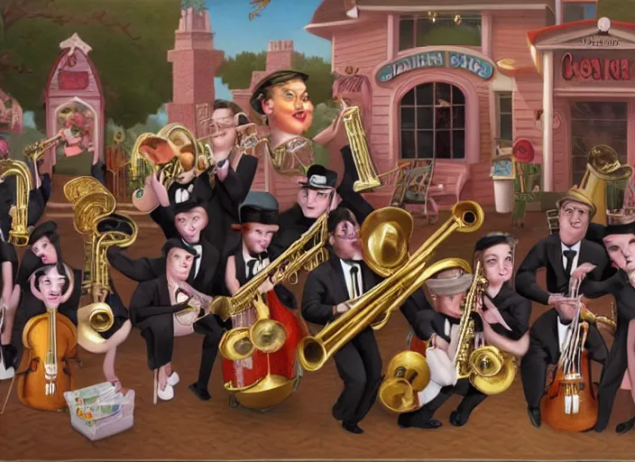 Image similar to the ice cream jazz band, lowbrow, matte painting, 3 - d highly detailed, in the style of mark ryden,