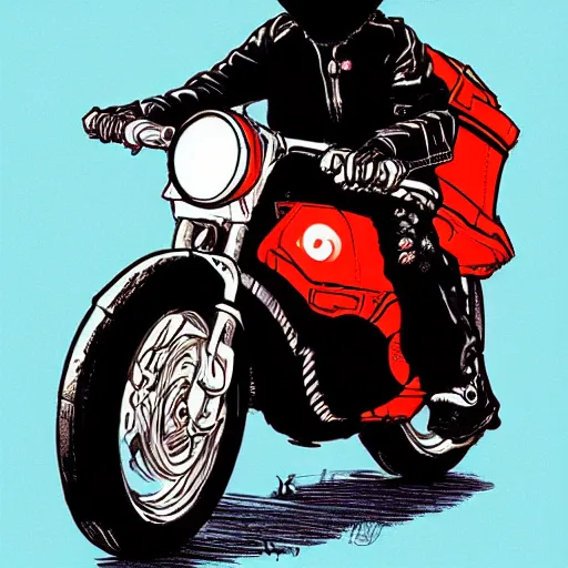 Image similar to illustration of cookie monster riding kaneda's motorcycle from akira by ilya kuvshinov katsuhiro otomo