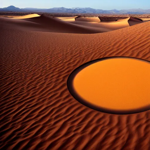 Prompt: landscape photo of a desert in the shape of an eye