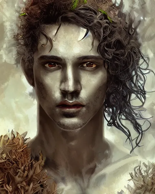 Prompt: aramis knight as a satyr full body portrait, seductive, sexy, leaves, intricate, digital painting, old english, whimsical background by marc simonetti, artwork by liam wong