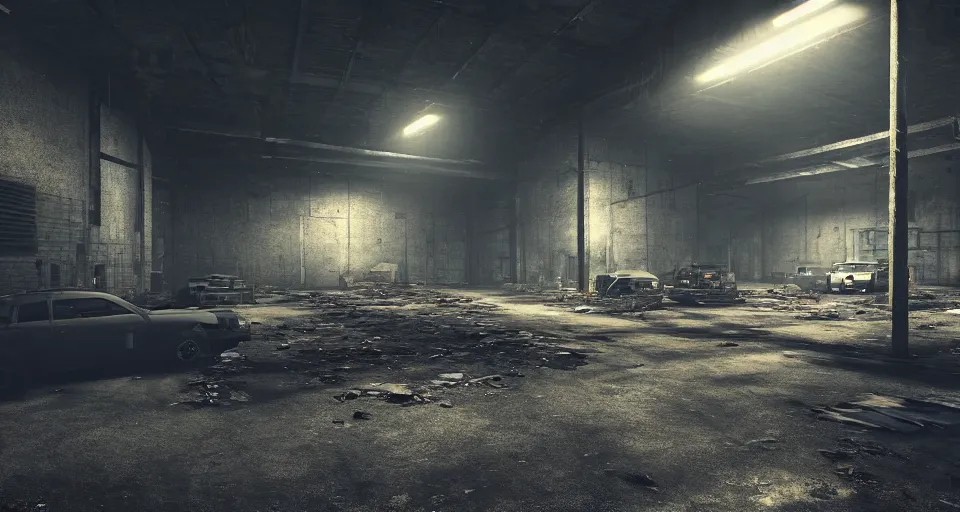 Image similar to shady abandoned warehouse at night full of hired mercenaries patrolling the area, 3 d video game, gritty atmosphere, octane render, depth of field, unreal engine 5, moody colors, trending on artstation, ultra high detail, ultra realistic, cinematic, focused, 8 k