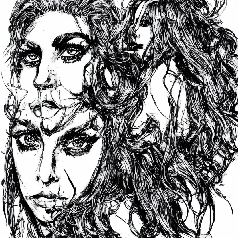 Image similar to portrait of lady gaga in the style of marc silvestri pen and ink drawing, high detail