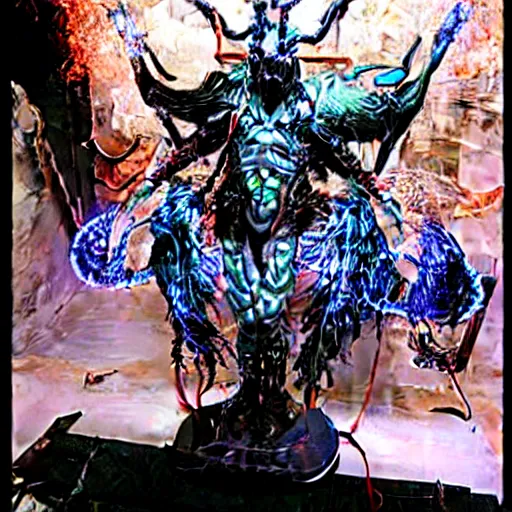 Image similar to 10,100 wemon worshipping the cybercore dragon angel pimp covered in wires damnatione emerging from cybercore damnation hell portal in the middle of my digusting dirty room, holy ceremony, heavens gate, low quality photo, flikr