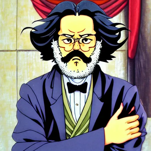 Image similar to beautiful amazing anime portrait painting of karl marx by hayao miyazaki, katsuhiro otomo, akira toriyama, satoshi kon, eiichiro oda, hideaki anno