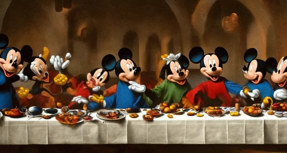 Image similar to mickey mouse at the last supper