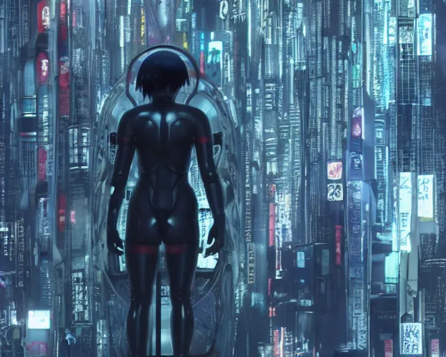 Image similar to a film still from a new ghost in the shell sequel by panos cosmatos, futuristic, cinematic lighting, highly detailed, photorealistic, high resolution