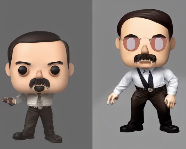 Image similar to full body 3d render of adolf hitler as a funko pop, packaging, studio lighting, white background, blender, trending on artstation, 8k, highly detailed