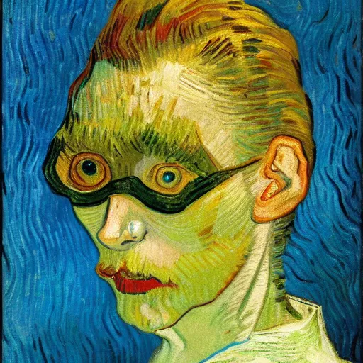 Image similar to a woman missing an eye painting by van gogh