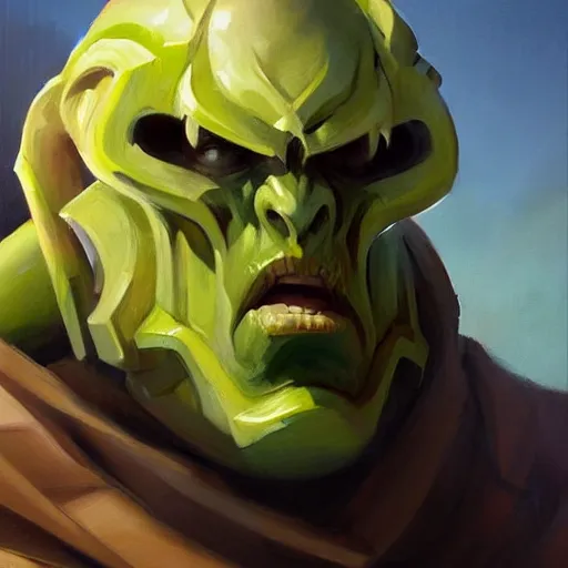 Prompt: greg manchess portrait painting of doom from dota 2, medium shot, asymmetrical, profile picture, organic painting, sunny day, matte painting, bold shapes, hard edges, street art, trending on artstation, by huang guangjian and gil elvgren and sachin teng
