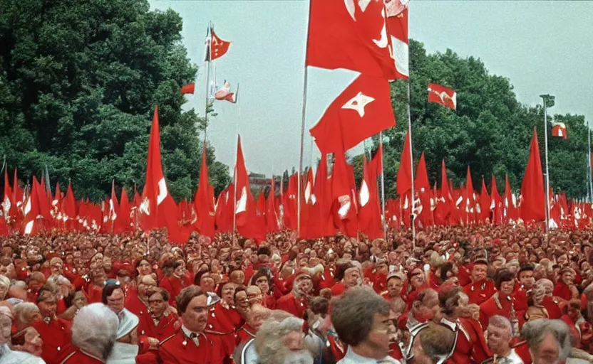 Image similar to 60s movie still of the great soviet's ceremony with CCCP flags and a large bronze statue of Karl Marx stanilist style palace backround, by Irving Penn , cinestill 800t 35mm eastmancolor, heavy grainy picture, very detailed, high quality, 4k, HD criterion, precise texture