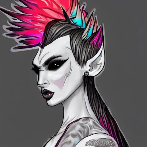 Image similar to digital illustration of a black punk rock unicorn with a mowhawk by maxim shkret, deviantArt, artstation, artstation hq, hd, 4k resolution