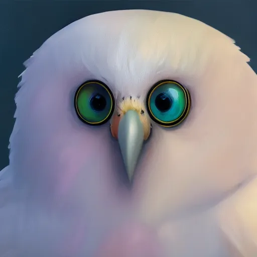 Image similar to an oil painting of a pale pink budgie with black spots, full hd, ue5, ue4, unreal engine 5, artstation