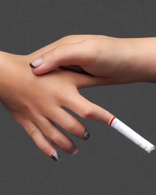 Prompt: you can see in the picture, acurate, real human female hand, holding a cigarette, from the elbow, up to the elbow , hand, elegant, only five fingers, separated, elegant, neat nails, realism, 8k,