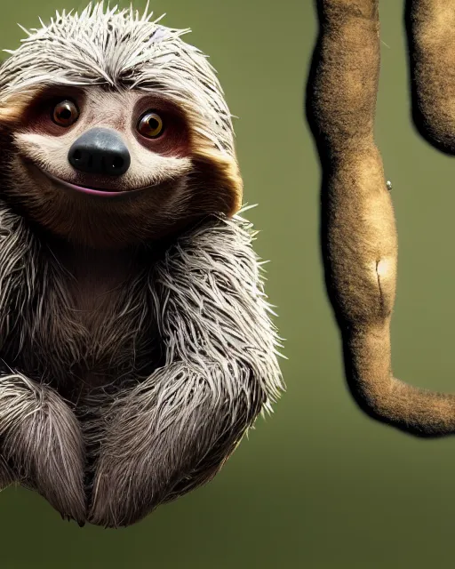 Image similar to sonic the hedgehog as a sloth, weta hyperrealism cinematic lighting and compositon