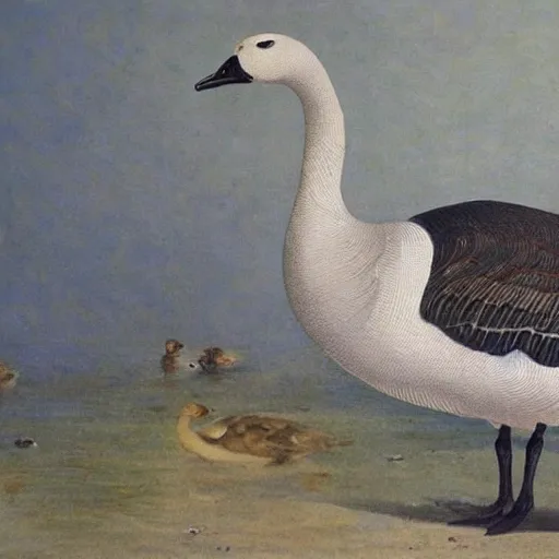 Image similar to oil painting of a goose with dozens of eyes all over its body