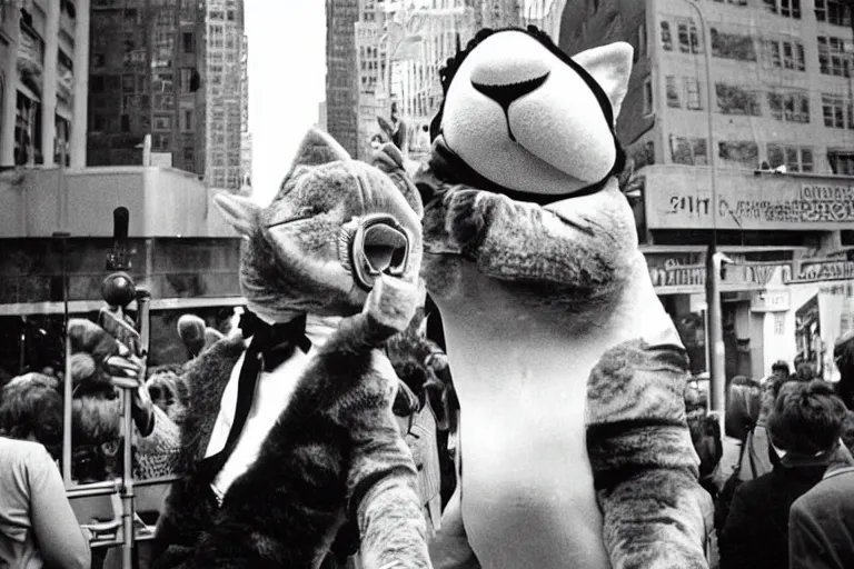 Prompt: giant cat singing into a microphone on broadway stage, candid photograph by slim aarons