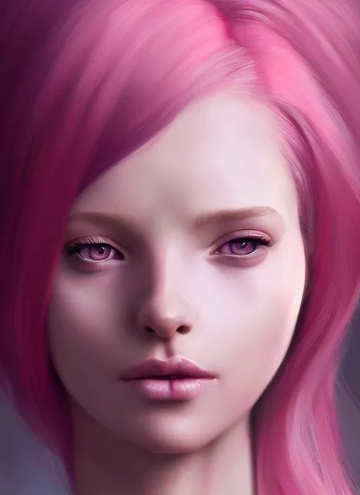 Image similar to a digital painting of a girl with pink hair, a photorealistic painting by charlie bowater, cgsociety, photorealism, daz 3 d, photorealistic, digital illustration