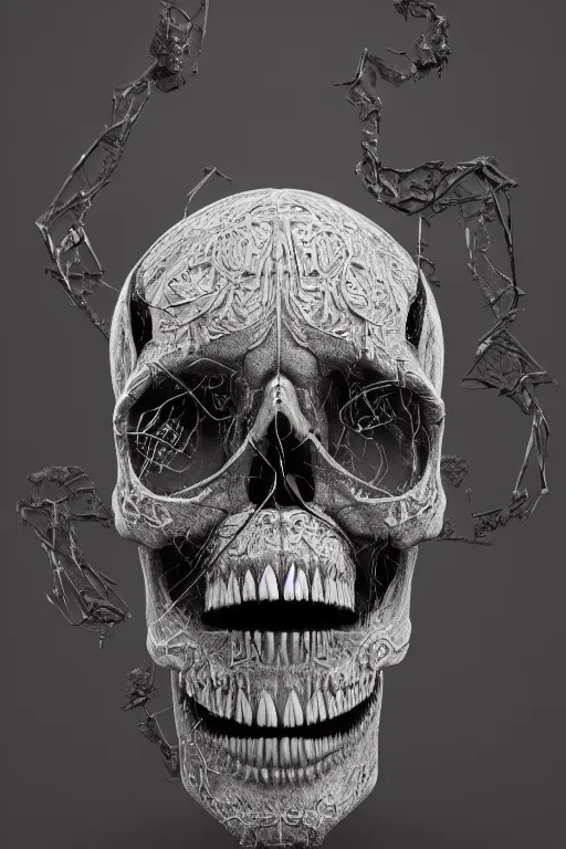 Prompt: portrait of a skull in a suit, intricate, abstract, intricate artwork, nightmare fuel by tooth wu wlop beeple dan mumford, octane render