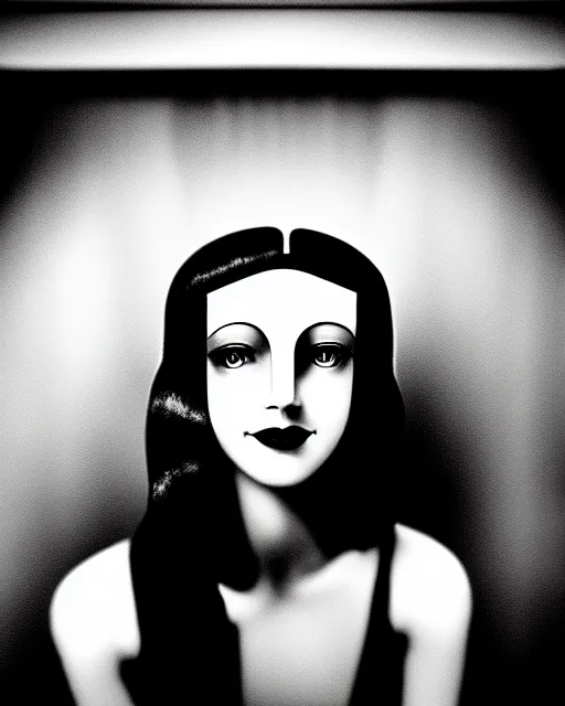 Image similar to black and white dreamy young beautiful female artificial intelligence, metropolis, cinematic, rim light, bokeh, photo - realistic, elegant, high detail, 8 k, masterpiece, photo taken in 1 9 3 0, inspired by cecil beaton