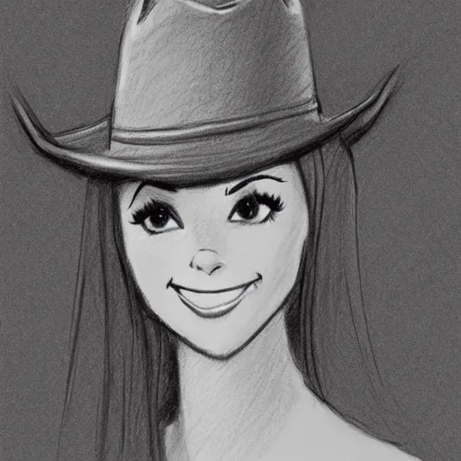 Image similar to milt kahl pencil sketch of victoria justice with a cowboy hat