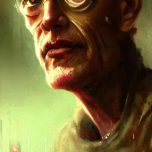 Prompt: case, close - up portrait of an augmented middle aged human smoking a cigarette, neuromancer, painted by seb mckinnon, high detail, dramatic light, digital art, painted by greg rutkowski, promotional movie posterart, trending on artstation