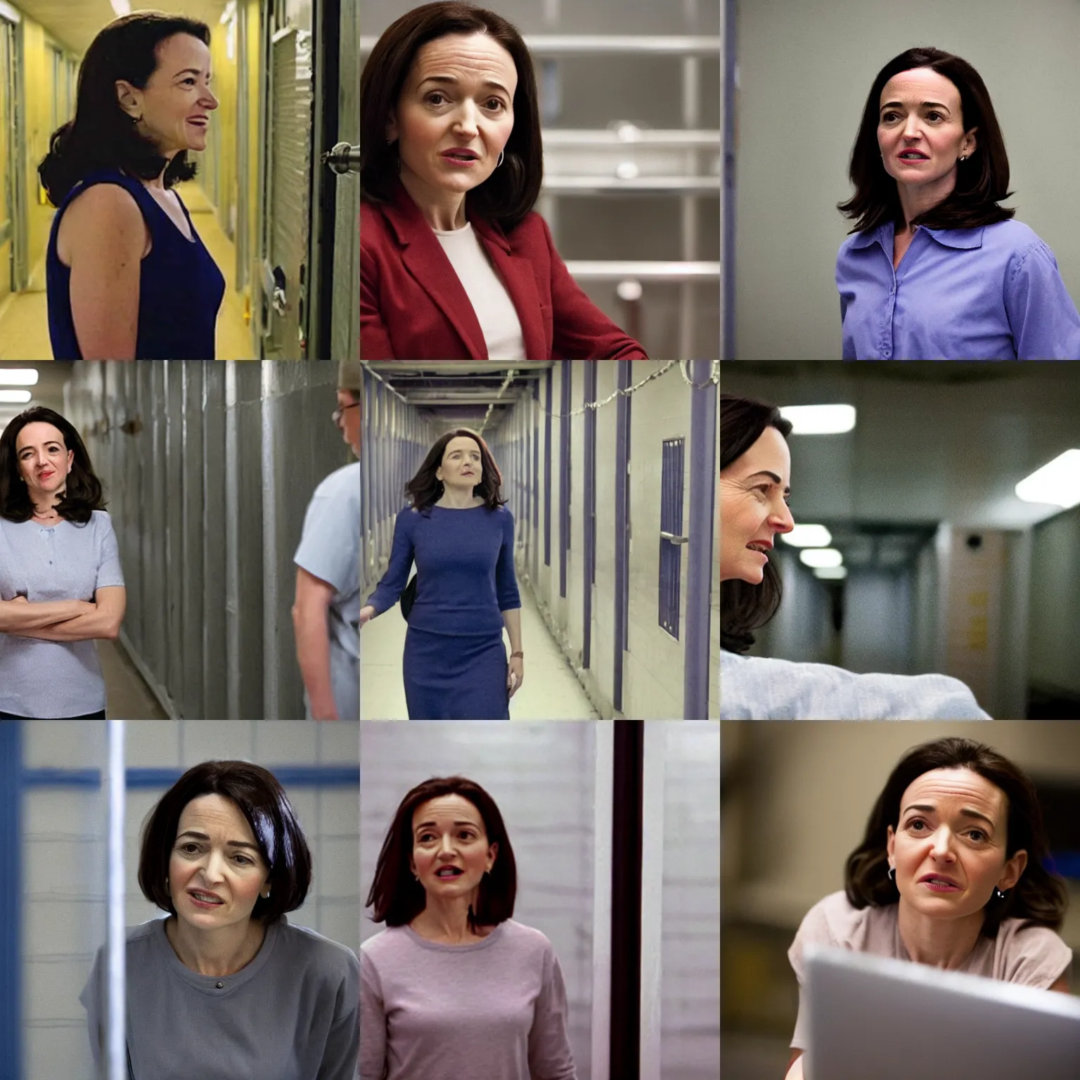 Image similar to Movie still of Sheryl Sandberg in Supermax prison in Facebook The Movie, directed by Steven Spielberg