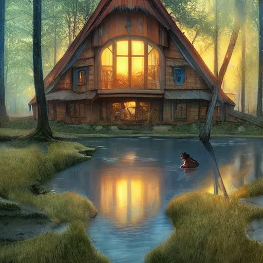 Image similar to brother grimms fairytale lakehouse rabbit digital art, irina french, heraldo ortega, mandy jurgens trending on artsation golden ratio 8 k 1 5 0 mpx