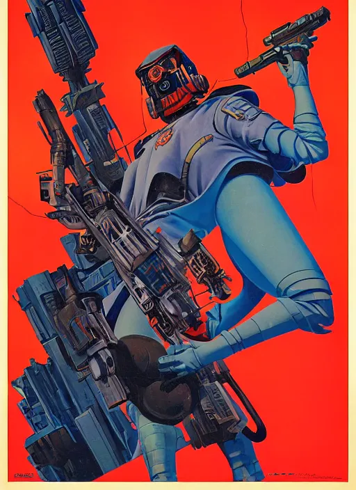 Image similar to soviet propaganda poster. cyberpunk mech pilot. portrait by jean giraud and anton otto fischer and john philip falter and will eisner and gil elvgren. realistic proportions. character art. science fiction d & d. tf 2, overwatch.