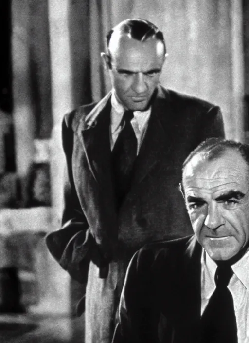 Image similar to film still of Sean Connery as Oskar Schindler in Schindler's List, 4k