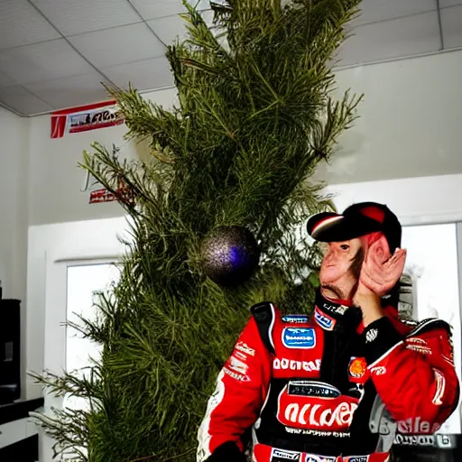 Image similar to Petter Solberg after he crashed into the christmas tree