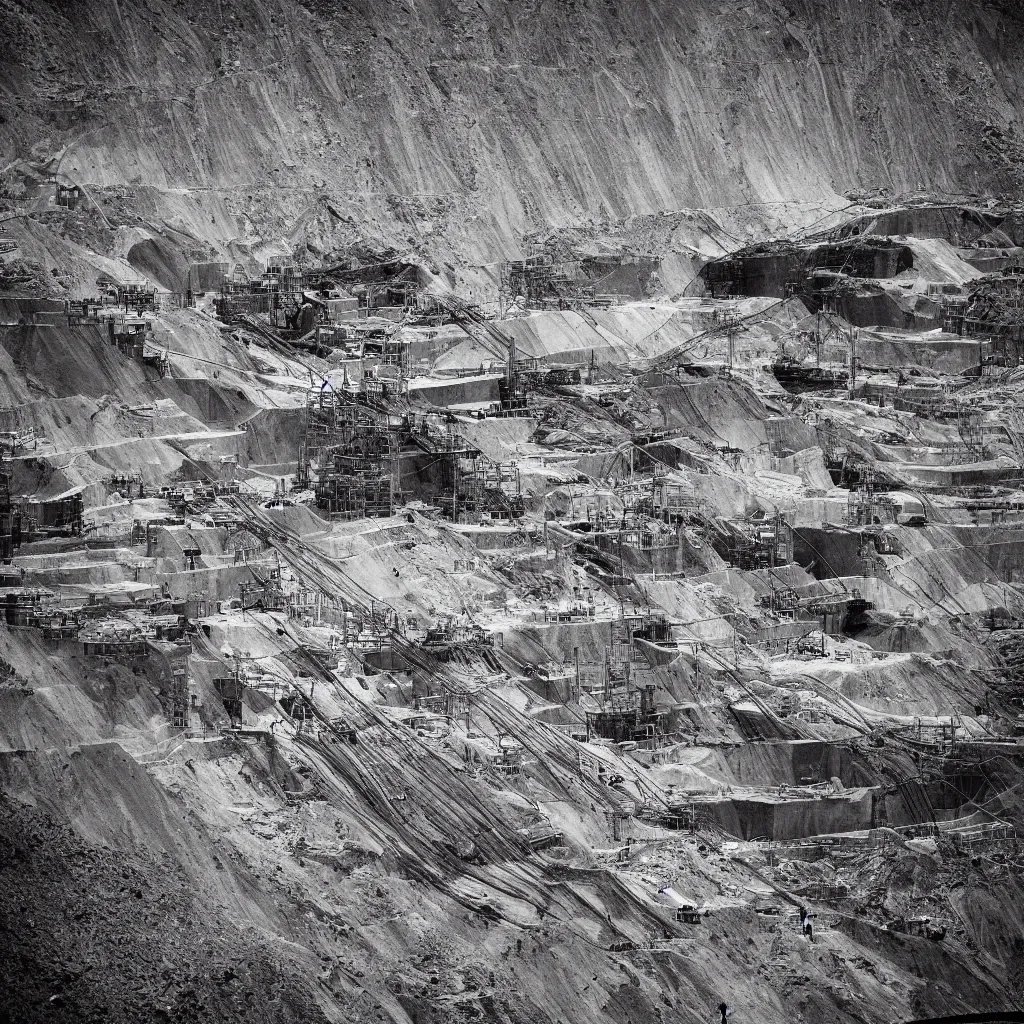 Image similar to dream of the mining tailing of chuquicamata by piranesi, composition, cinematic, rule, grid