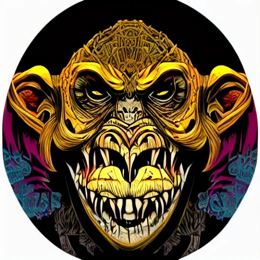 Image similar to barong family member, wiwek, mara demon, one single tribe member, jungle, one single mask, dark, ancient warrior, gorilla, lizard, tribal, inner glow, art by dan mumford and justin gerard