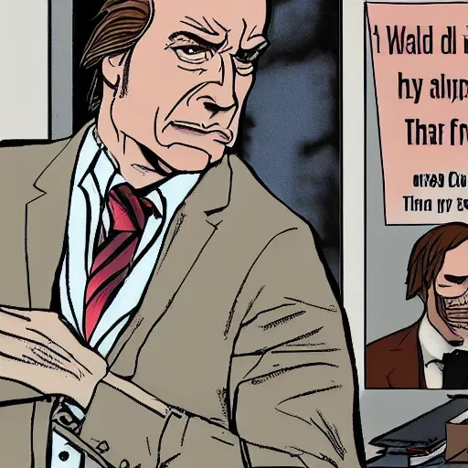 Prompt: saul goodman being stalked in his office by scary cryptid creature