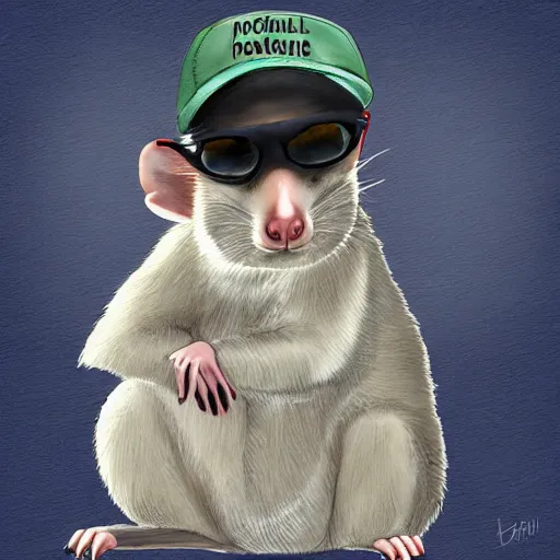 Image similar to a cool possum wearing a sideways cap, digital art