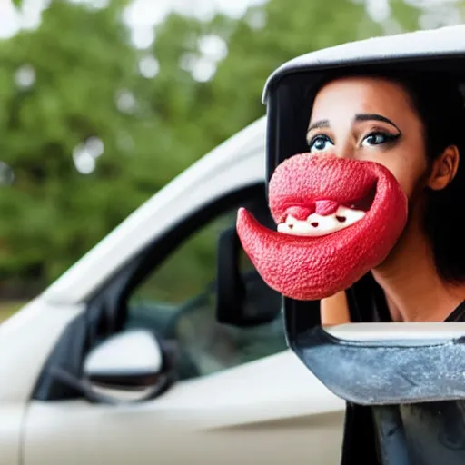 Image similar to car with a mouth eating a human