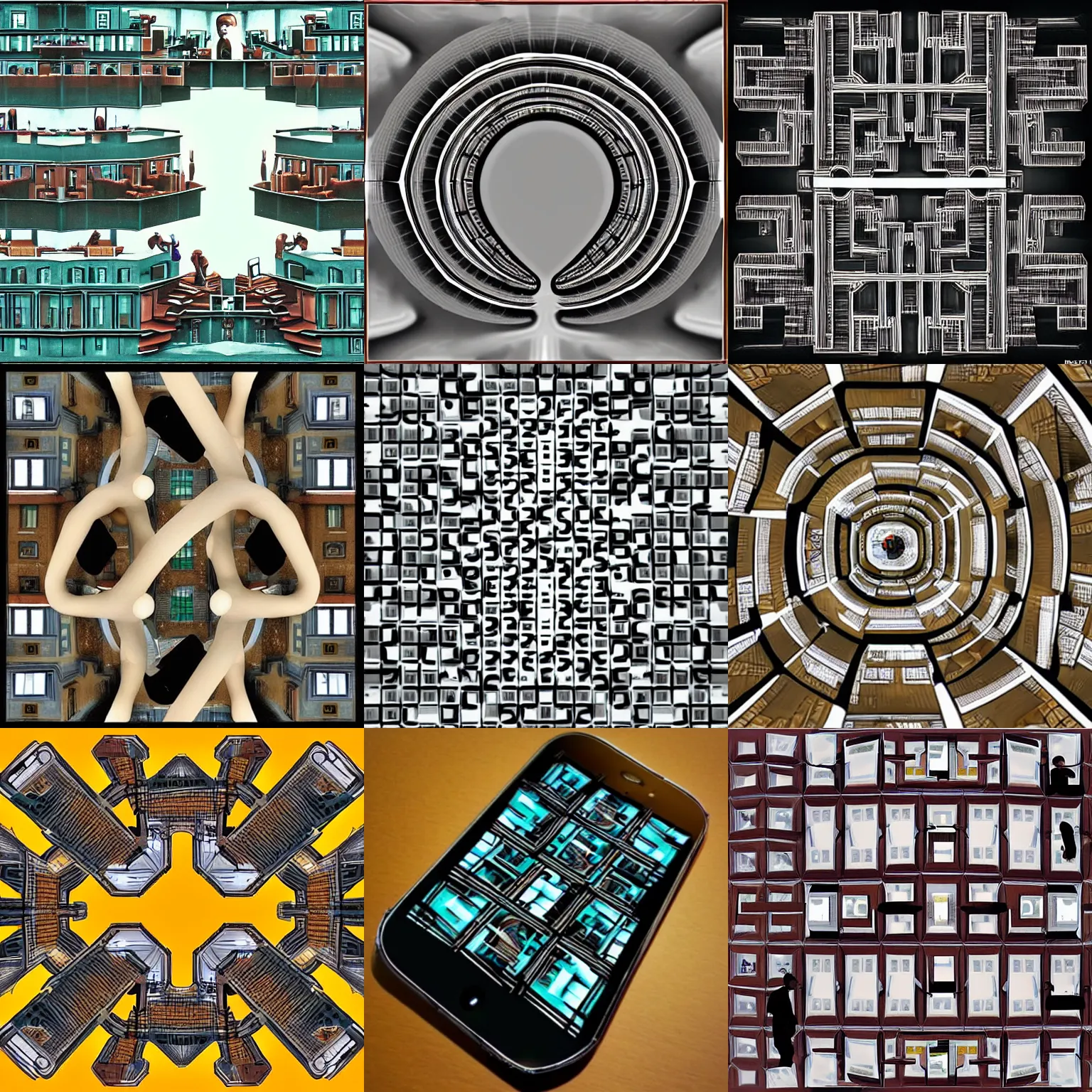 Prompt: smart phone, infinite recursion, in the style of m. c. escher