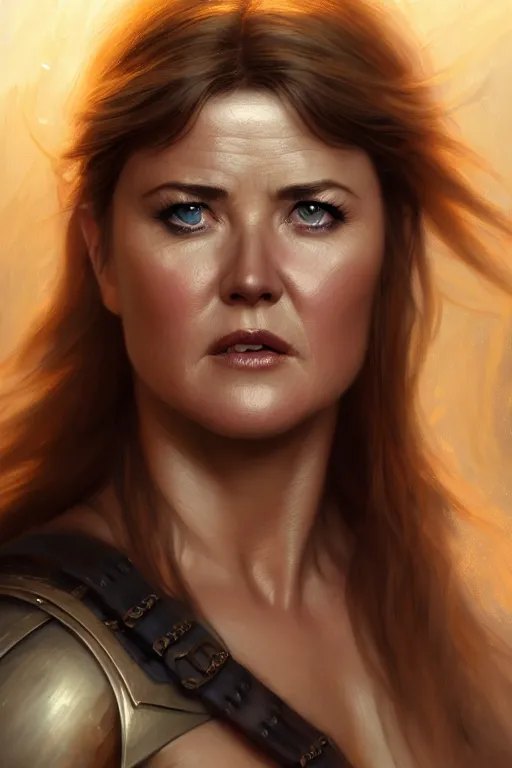 Prompt: ultra detailed close up facial portrait of young lucy lawless as xena, extremely detailed digital painting, in the style of fenghua zhong and ruan jia and jeremy lipking and peter mohrbacher, mystical colors, rim light, beautiful lighting, 8 k, stunning scene, raytracing, octane, trending on artstation