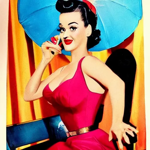 Prompt: katy perry pin up, award winning, 1 9 5 0 s, colorful, vibrant colors, aesthetics