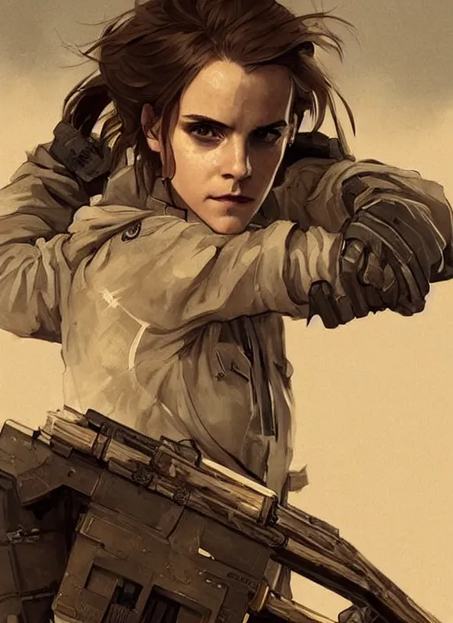 Prompt: emma watson wearing metal gear armour art by Hokusai by greg rutkowski by wlop high detail comic sharp vector lineart dramtic lighting artstation by trevor henderson by ross draws cinematic dramatic