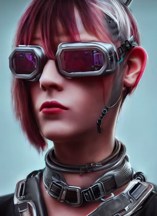 Image similar to detailed realistic female character cyberpunk wearing thick technological collar around neck, realistic, art, beautiful, 4K, collar, choker, collar around neck, punk, artstation, detailed, female, woman, choker, cyberpunk, neon, neon, punk, collar, choker around neck, collar around neck,