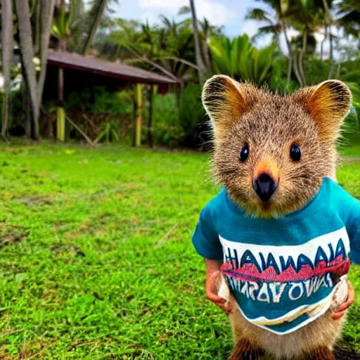 Image similar to a quokka wearing a hawaii shirt